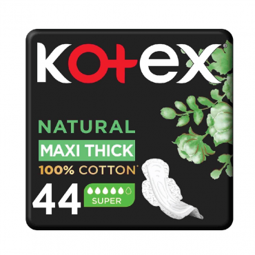 Kotex Natural Maxi Thick For Super With Wings 44 Pads 