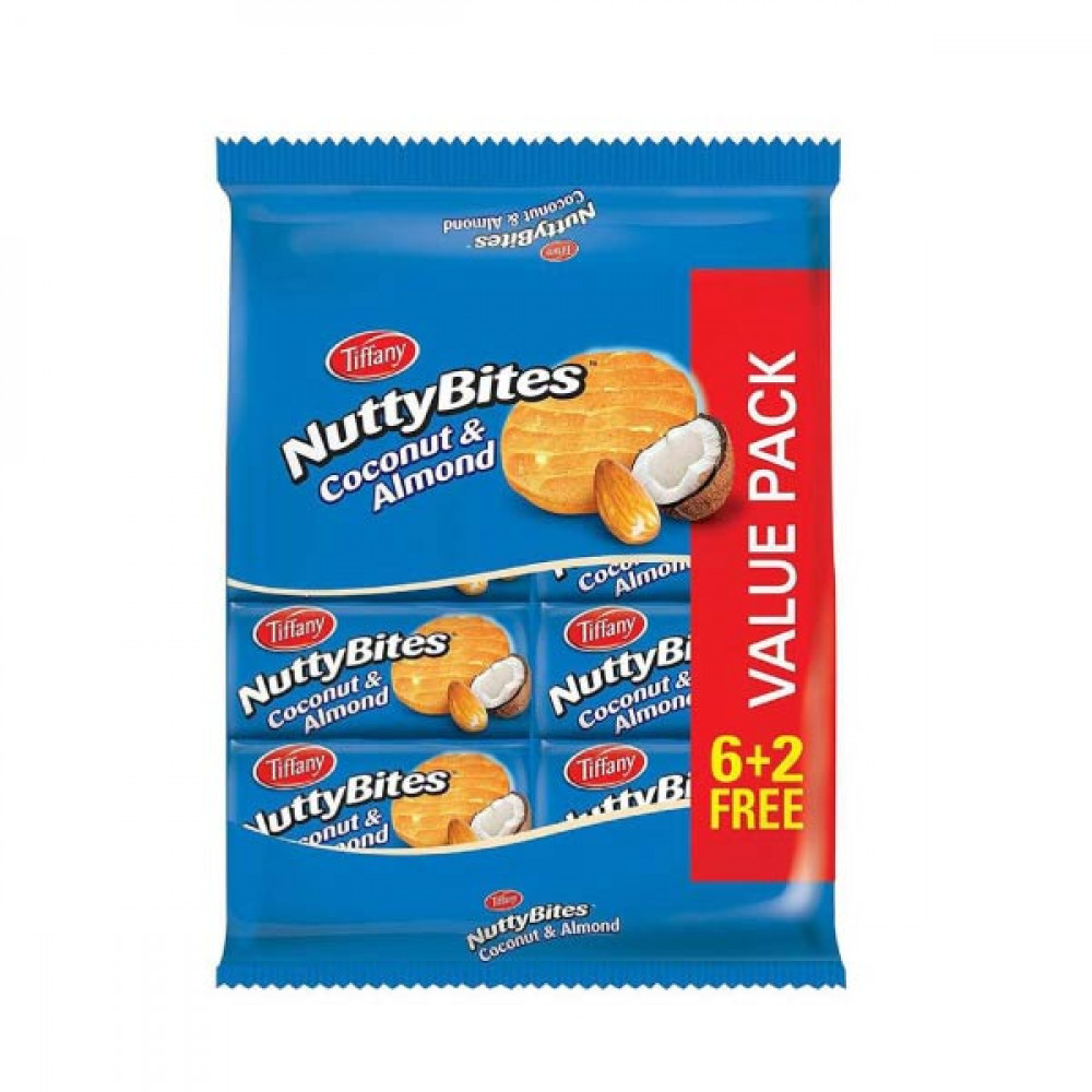 Tiffany Nuttybites Cookies Coconut &; Almond 8 x 81gm  Tiffany Nuttybites Cookies Coconut &; Almond 8 x 81gm
