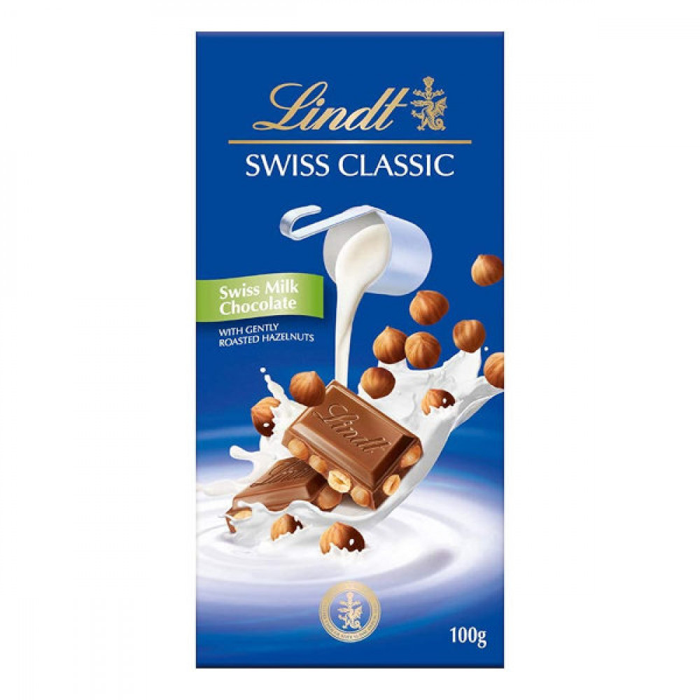 Lindt Swiss Milk Chocolate with Hazelnut 100gm  Lindt Swiss Milk Chocolate with Hazelnut 100gm