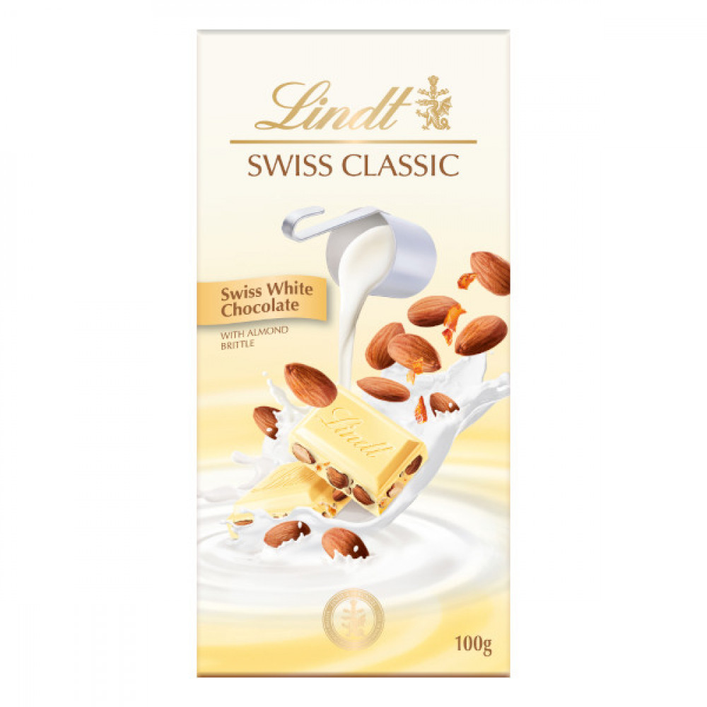 Lindt Swiss White Chocolate with Almond 100gm  Lindt Swiss White Chocolate with Almond 100gm