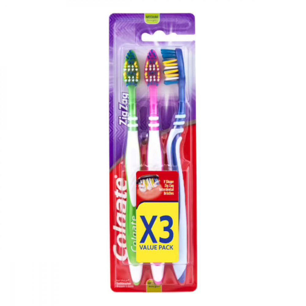 Colgate Toothbrush Zig Zag Medium 3 Pieces Set  Colgate Toothbrush Zig Zag Medium 3 Pieces Set