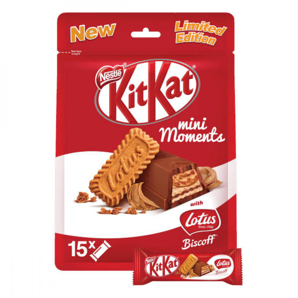 KitKat Mini Moments Chocolate Wafers With Lotus 262.5gm  KitKat Mini Moments Chocolate Wafers With Lotus 262.5gm